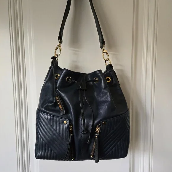 A. Bellucci Blue Leather Drawstring Bag - Picture 9 of 16